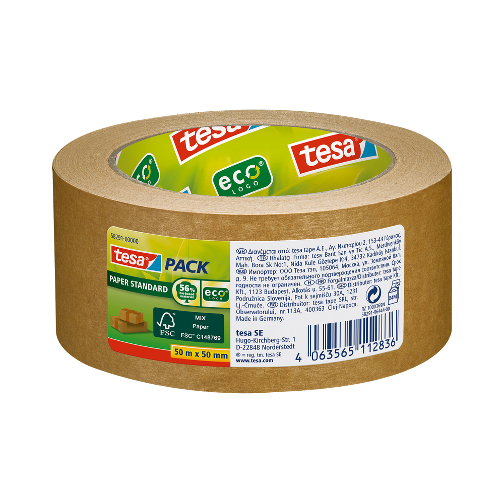 Taśma pakowa papierowa Standard eco logo 50m 50 mm brązowa Tesa H5829100