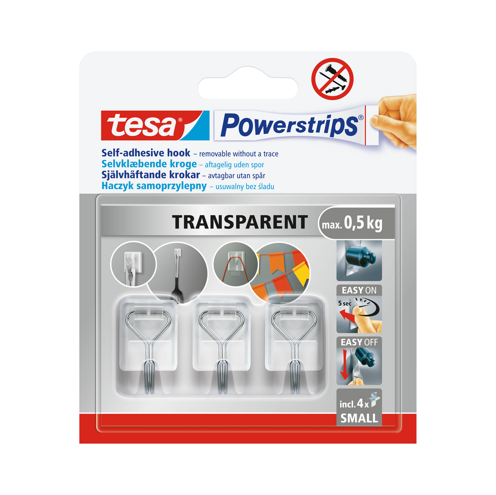 Haczyki samoprzylepne powerstrips metalowo-transparentne 3 szt Tesa H5862002