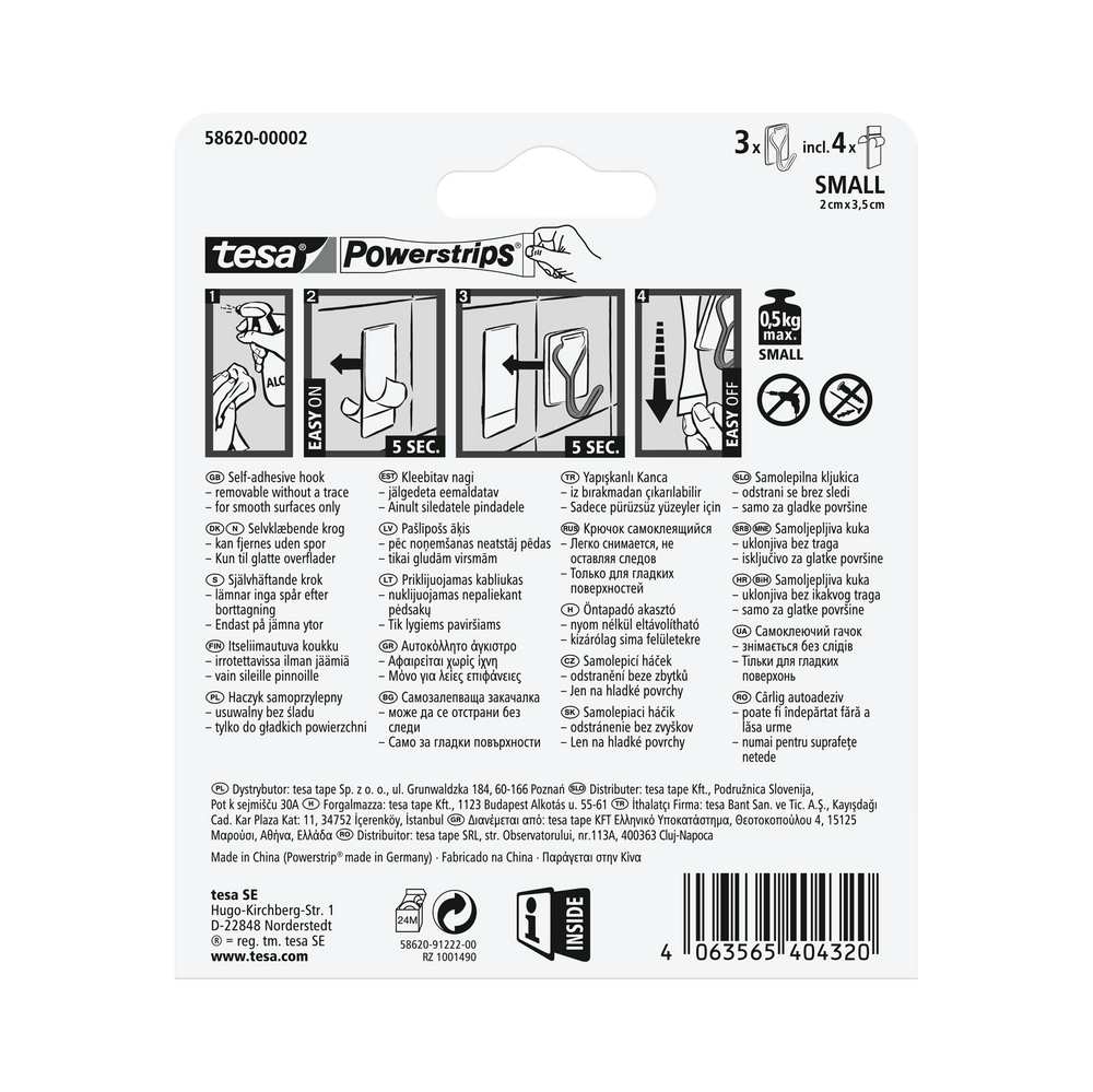 Haczyki samoprzylepne powerstrips metalowo-transparentne 3 szt Tesa H5862002