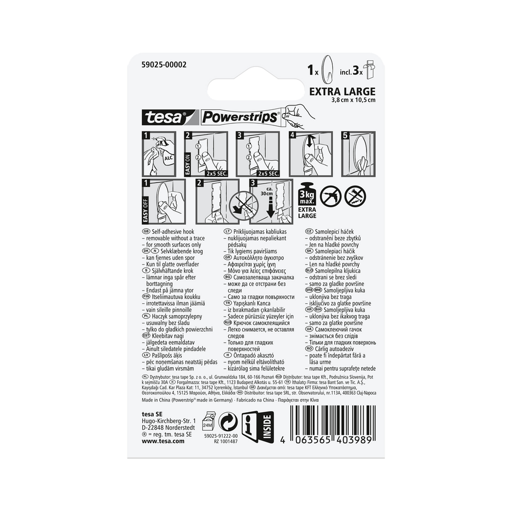 Haczyk samoprzylepny powerstrips 1szt. owalny XL biały Tesa H5902502
