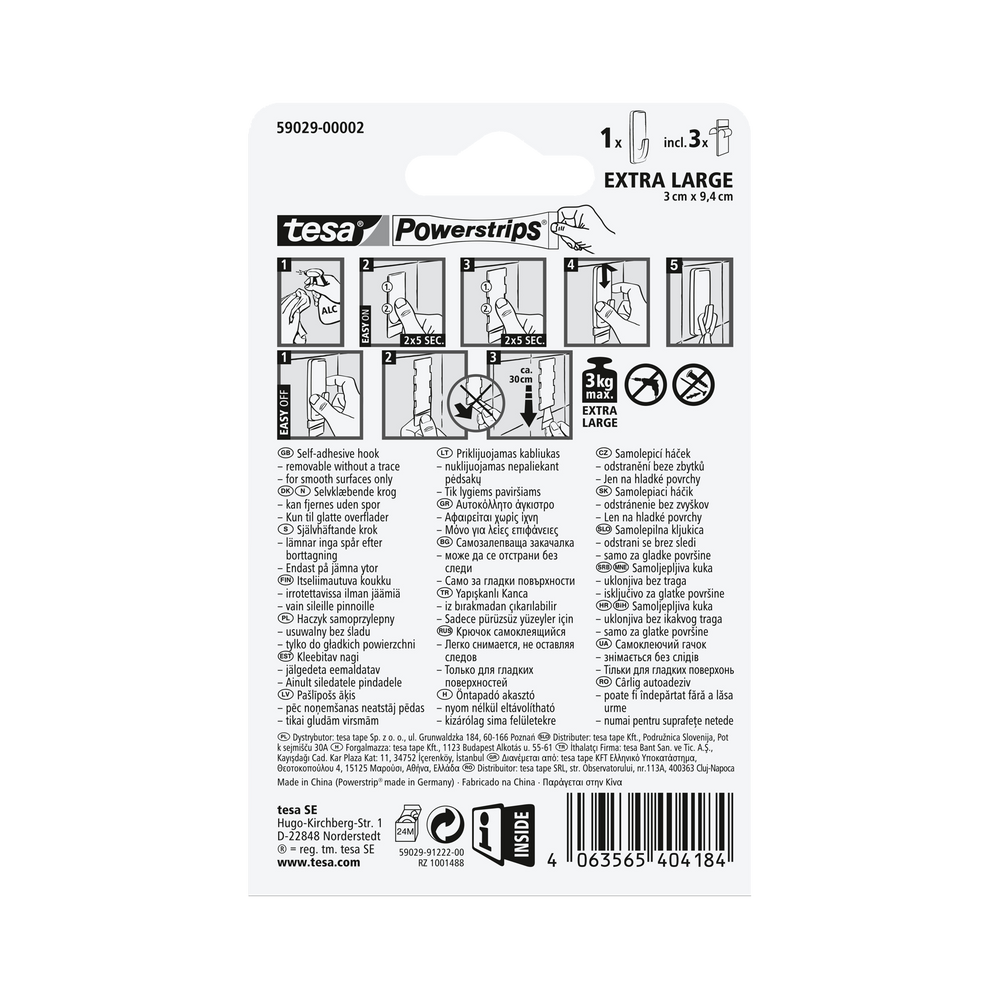 Haczyk samoprzylepny powerstrips 1 szt.. prostokątny XL biały Tesa H5902902