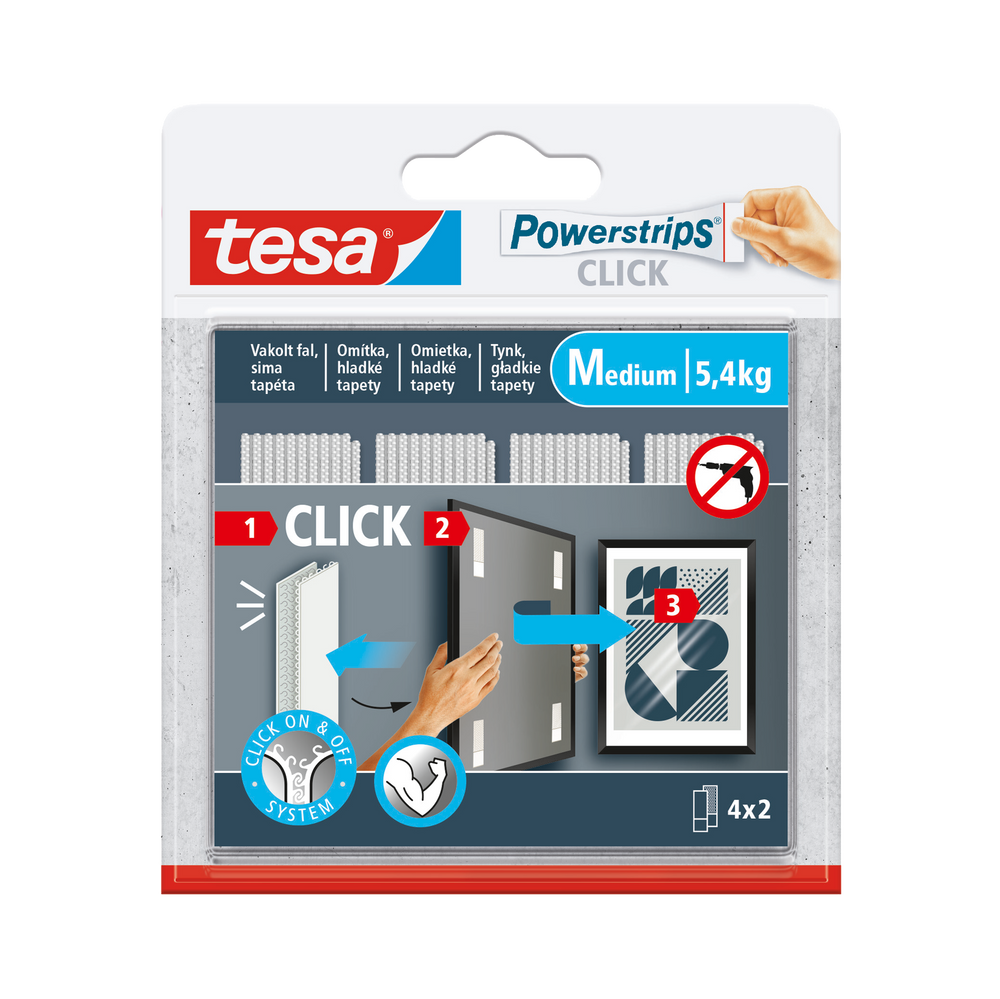 Rzep samoprzylepny click powerstrips 4 pary rozmiar m 80mmx20 mm biały Tesa H7772103