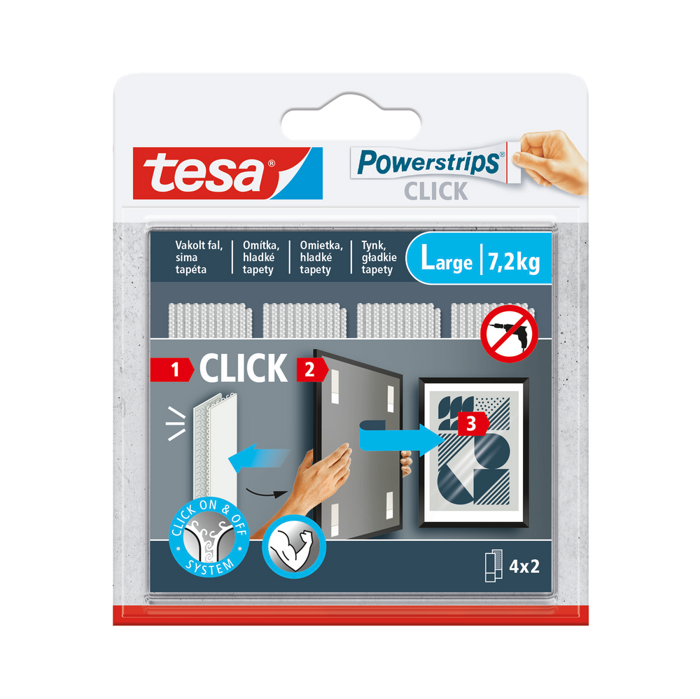 Rzep samoprzylepny click powerstrips 4 pary rozmiar L 85mmx20 mm biały Tesa H7772203
