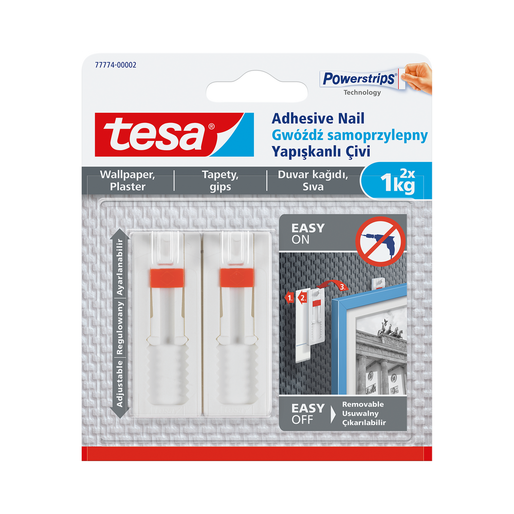 Regulowane gwoździe samoprzylepne do tapet 1 kg + 3 plastry Tesa H7777402
