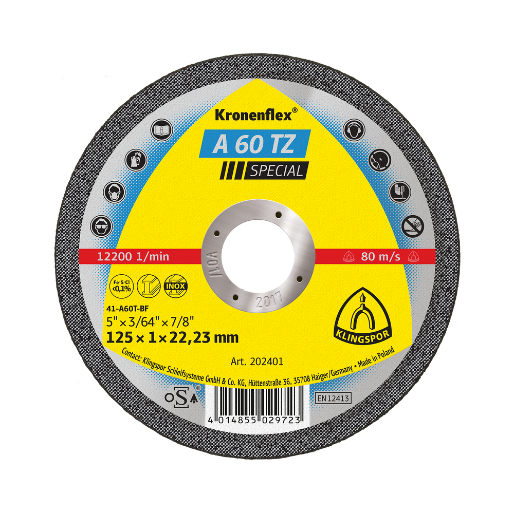Tarcza do cięcia stali kwaśnej A60TZSPEC 115x10x22 płaska Klingspor KL202400