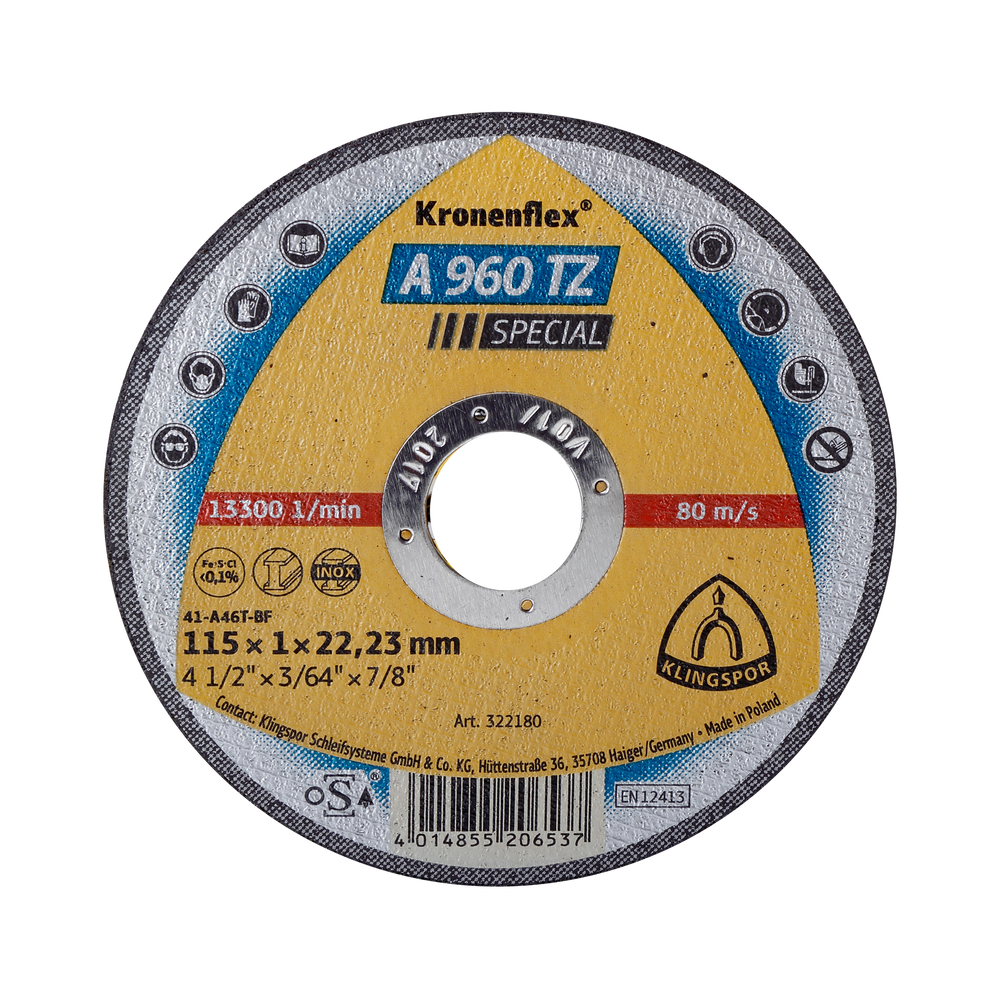 Tarcza do cięcia stali szlachetnej a 960 tz specjal 125x1,0x22 mm 25 sztuk płaska Klingspor KL322181